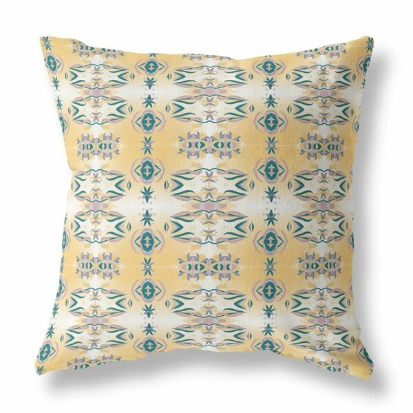 Homeroots 16 in. Patterned Indoor & Outdoor Zippered Throw Pillow Tan White & Blue 411065